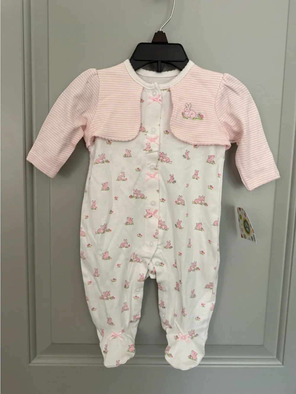 NWT Little Me Pink Striped Baby Three-Piece Set with Floral & Bunny Accents